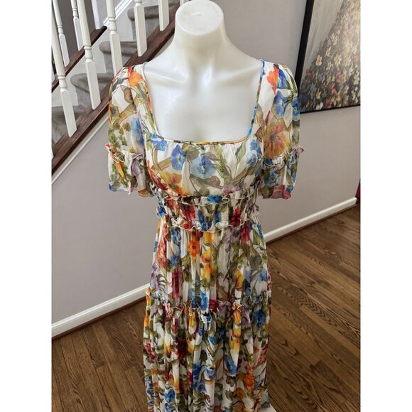 DOLCE & GABBANA Bamboo Floral Printed Silk Chiffon Dress Multicolor Size 38 - Picture 3 of 6